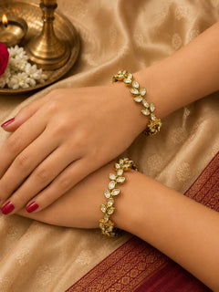 Green Polki Openable Kundan Bangle Pair - QUEENS JEWELS 
