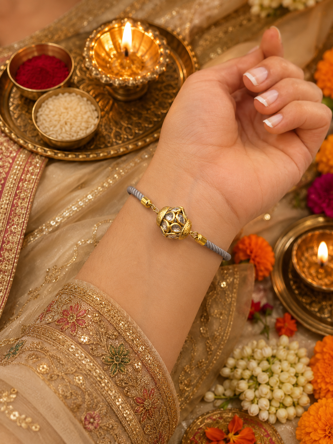 Grey Kundan Charm Bracelet