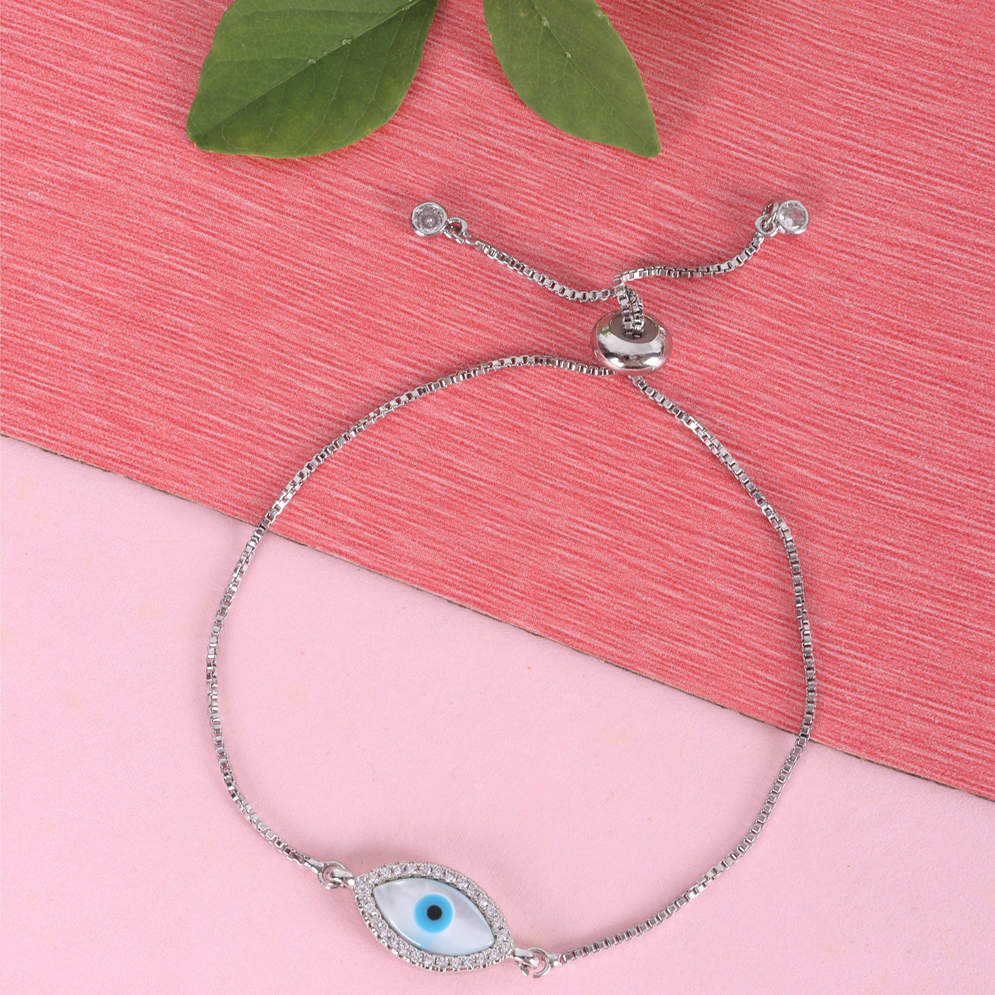 Evil Eye Silver Tone Adjustable  Bracelet - QUEENS JEWELS