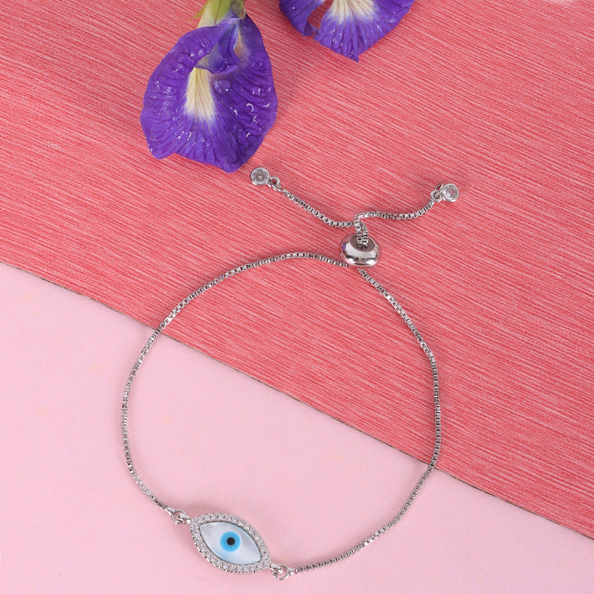 Evil Eye Silver Tone Adjustable  Bracelet - QUEENS JEWELS
