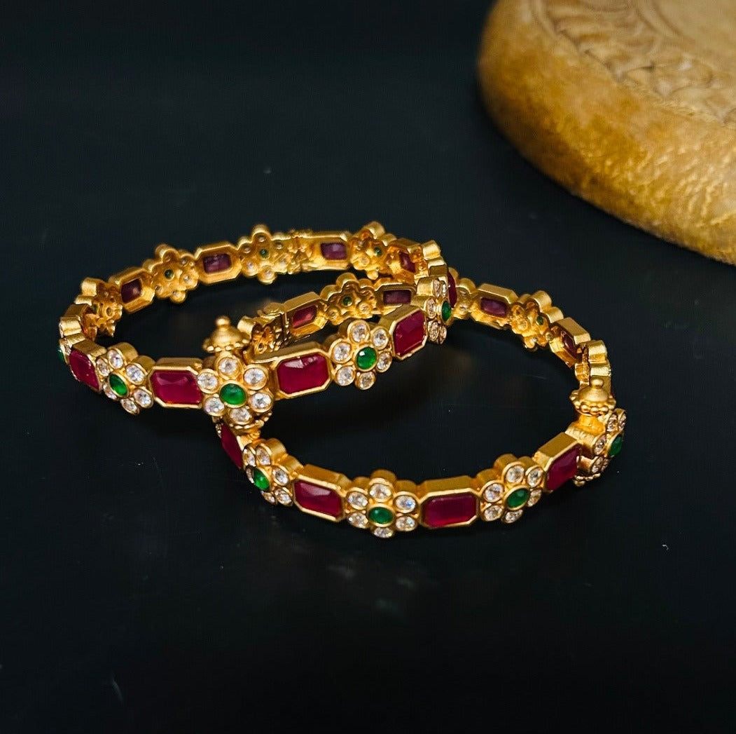 Farah Multi Stone Temple Bangle Pair - QUEENS JEWELS