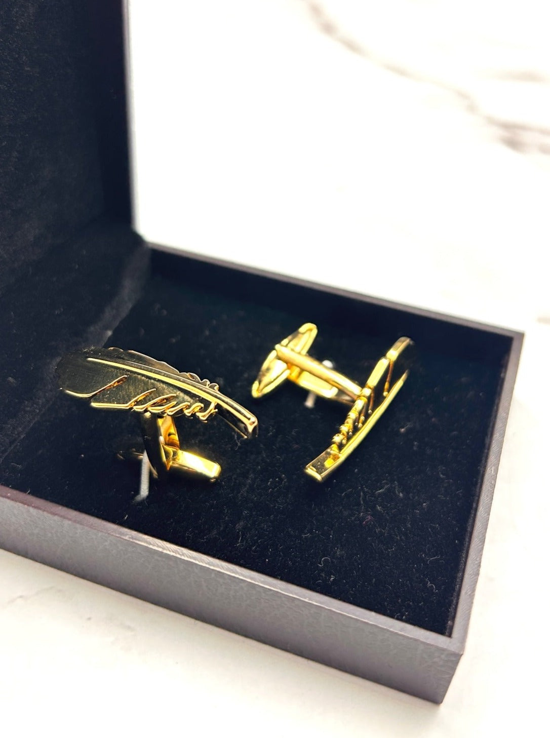 Premium Quill Author's Cufflinks - QUEENS JEWELS Gold plated feather quill cufflinks for authors or book lovers