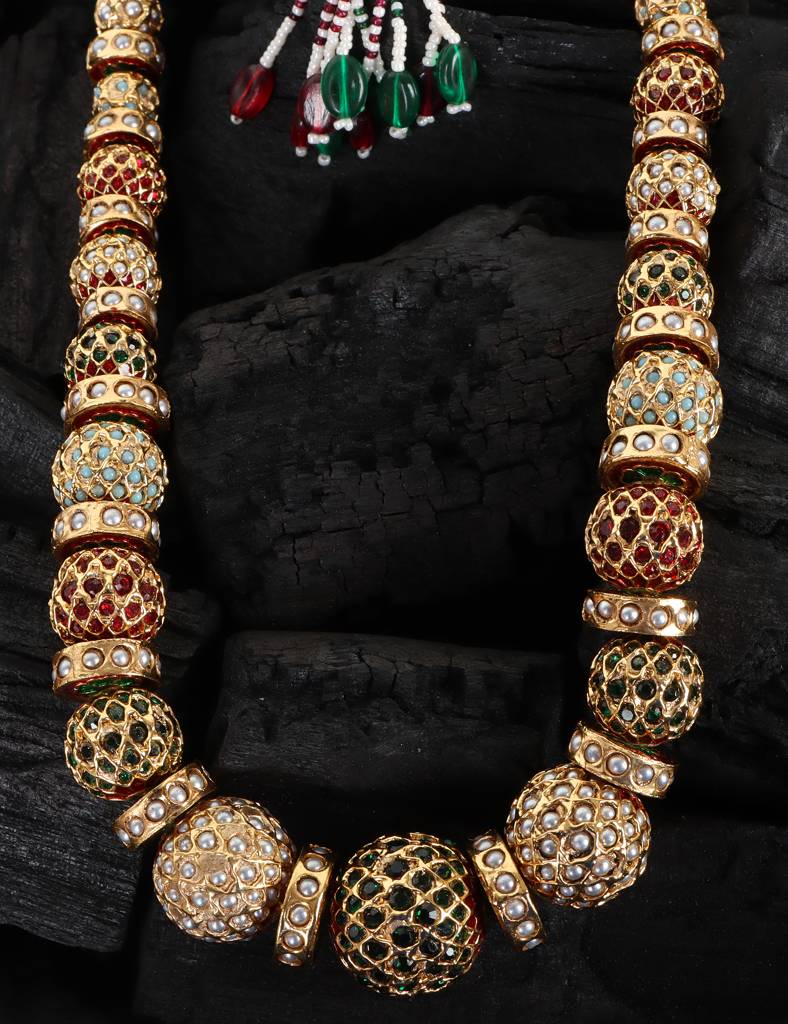 Traditional Gold-Toned Beaded Sona Moti Necklace - QUEENS JEWELS