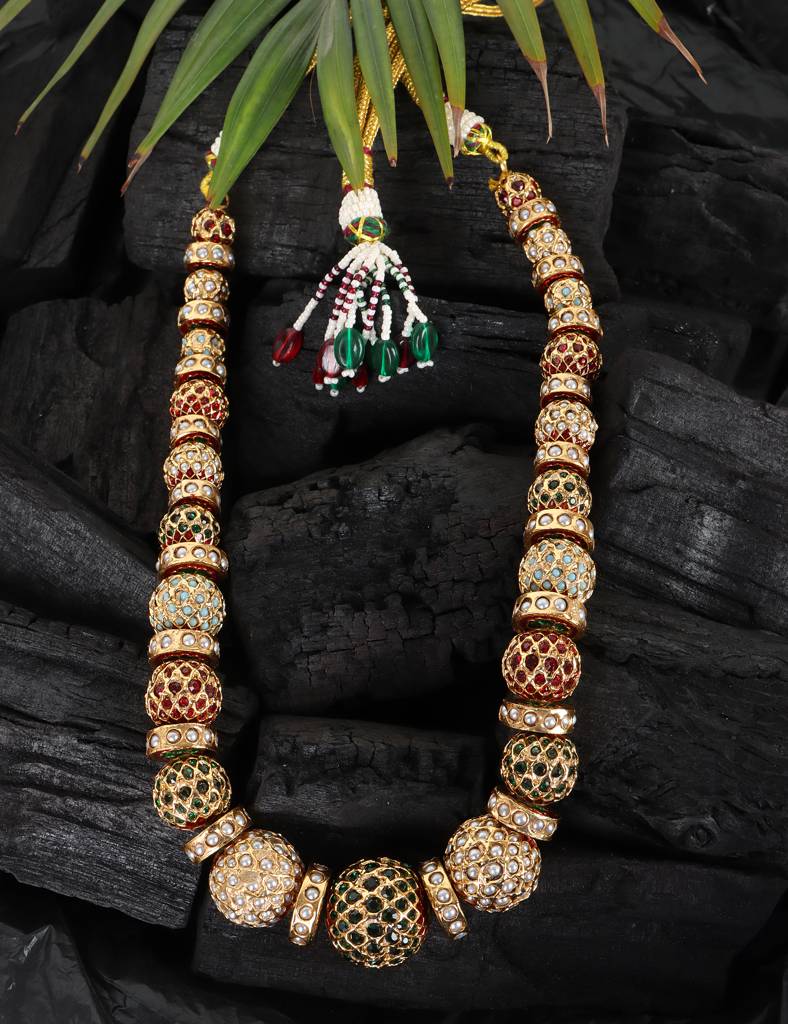 Traditional Gold-Toned Beaded Sona Moti Necklace - QUEENS JEWELS