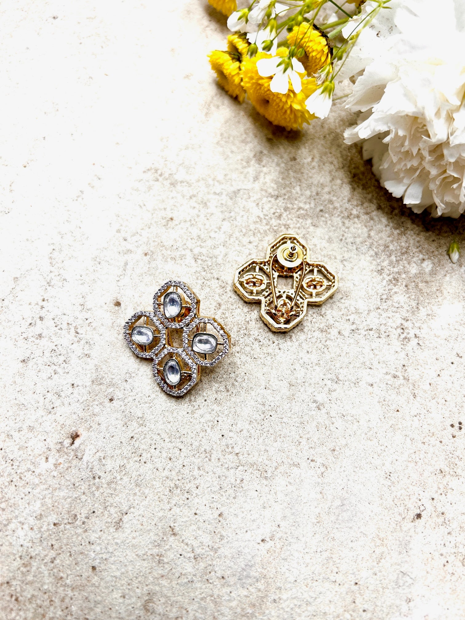 Quadrant Gold plated Colored Stone Radiance Studs - QUEENS JEWELS