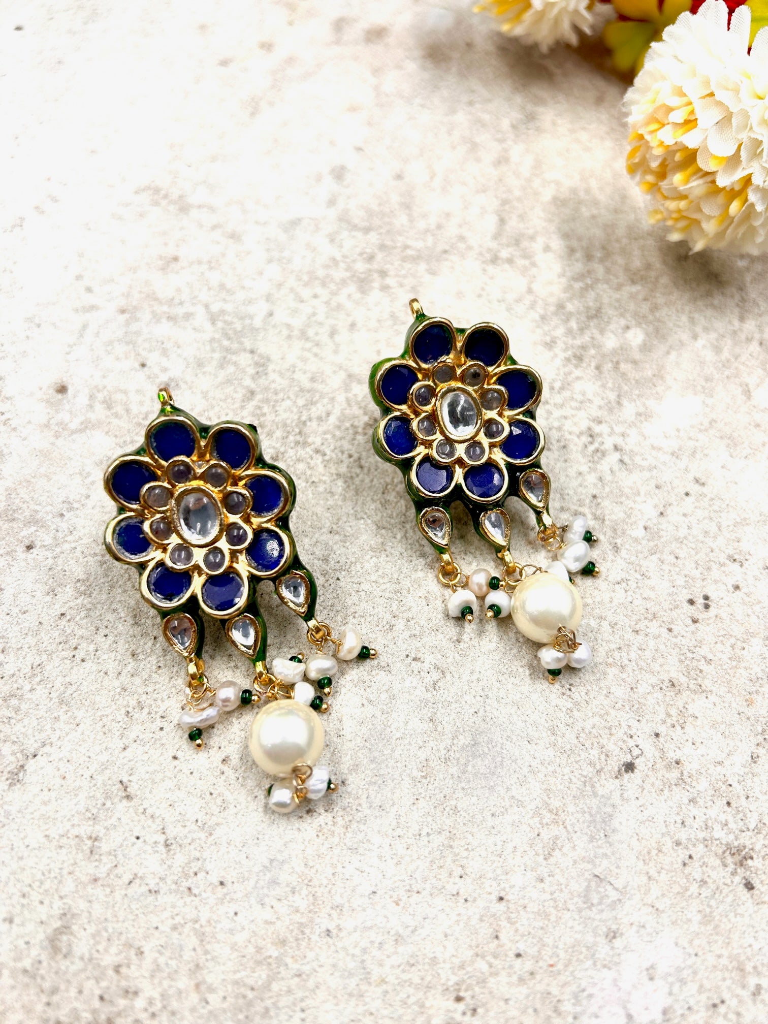 Pink and Blue Kundan Fabric Earrings – RIANSH STORE