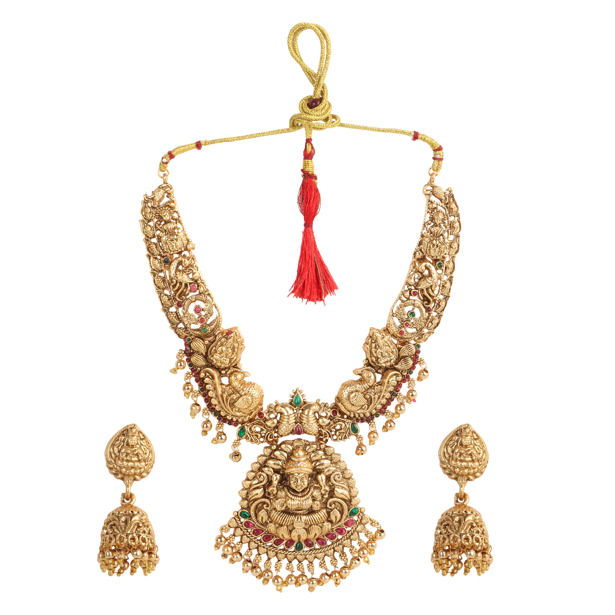 Meher Lakshmi Motif Temple Necklace Set with Earrings - QUEENS JEWELS