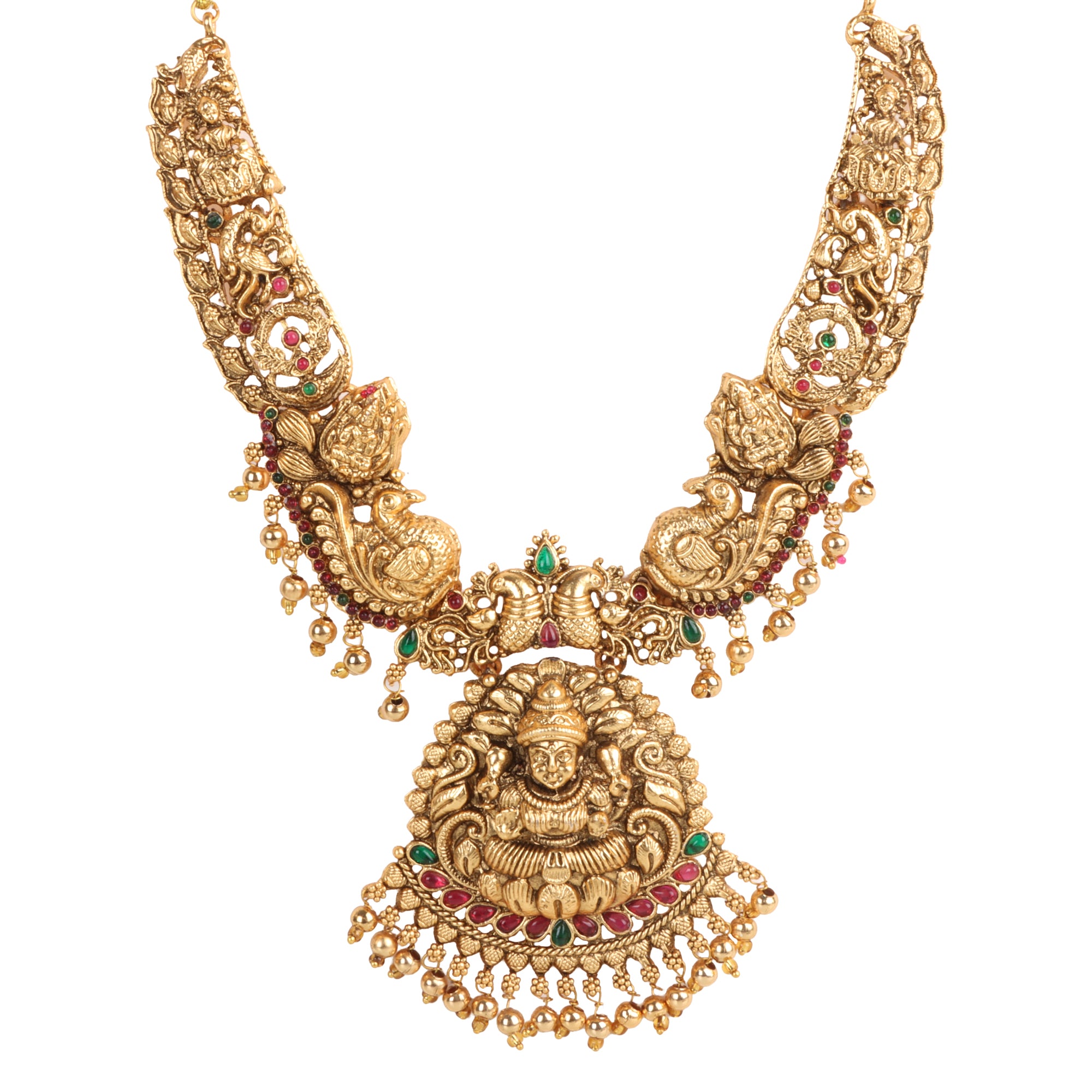 Meher Lakshmi Motif Temple Necklace Set with Earrings - QUEENS JEWELS