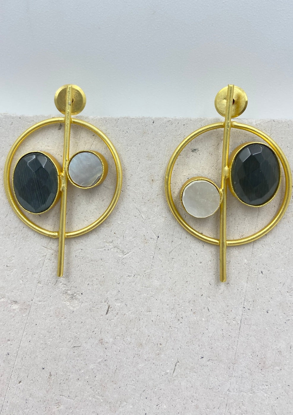 Gold Plated Circular Herkimer Quartz Drop Earrings - QUEENS JEWELS