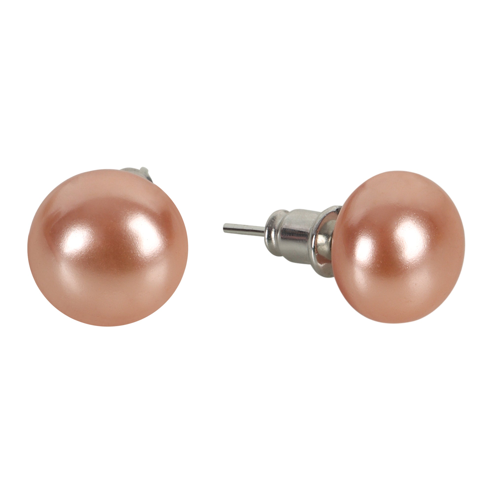 Pair of Elegant Cultured Pearl Stud Earrings -  White & Rose Gold - QUEENS JEWELS