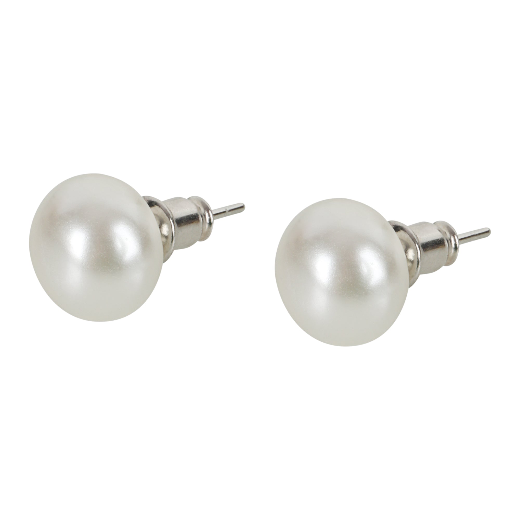Pair of Elegant Cultured Pearl Stud Earrings -  White & Rose Gold - QUEENS JEWELS