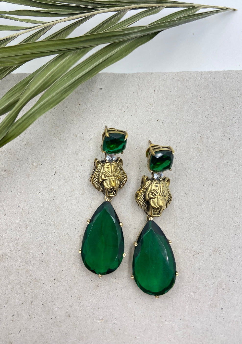 Elle Gold Crystal Frame Drop Earrings in Kelly Green Illusion | Kendra Scott