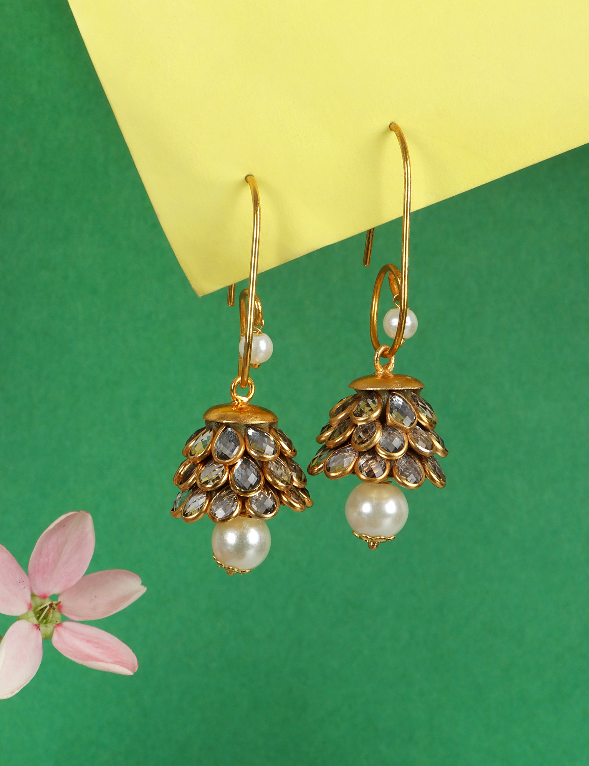 Anika Pachi Jhumka Earrings - Neutral - QUEENS JEWELS