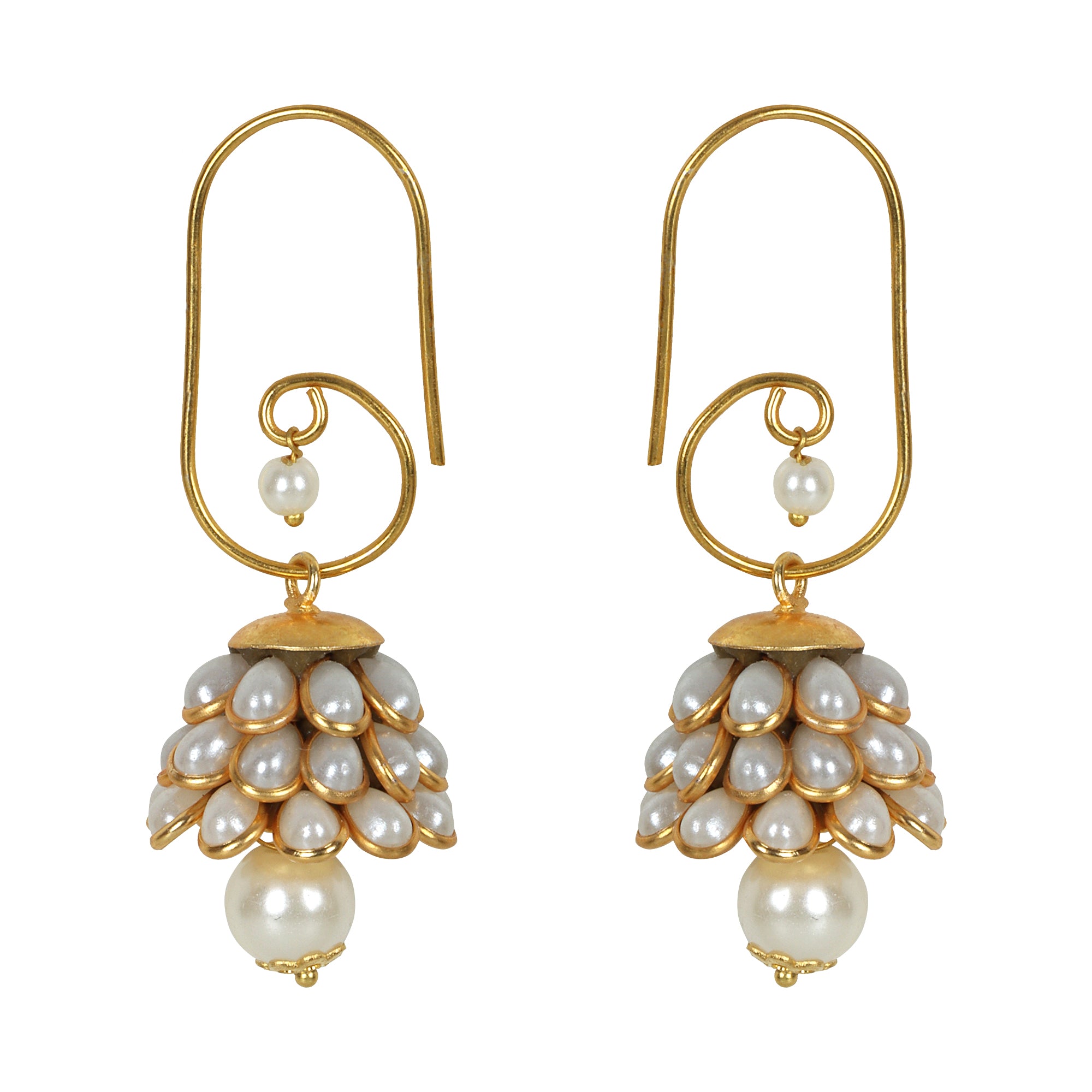 Anika Pachi Jhumka Earrings - White - QUEENS JEWELS