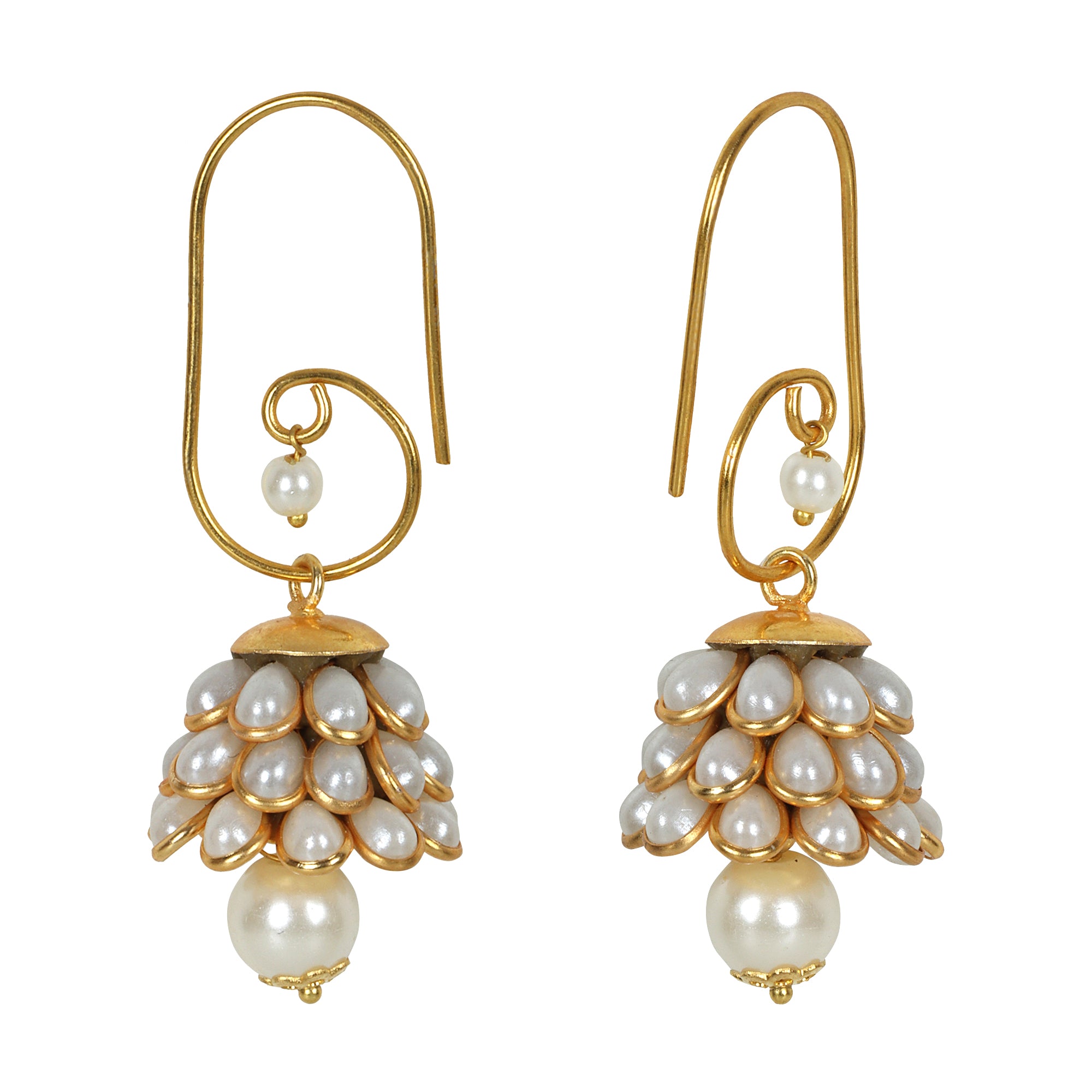 Anika Pachi Jhumka Earrings - White - QUEENS JEWELS