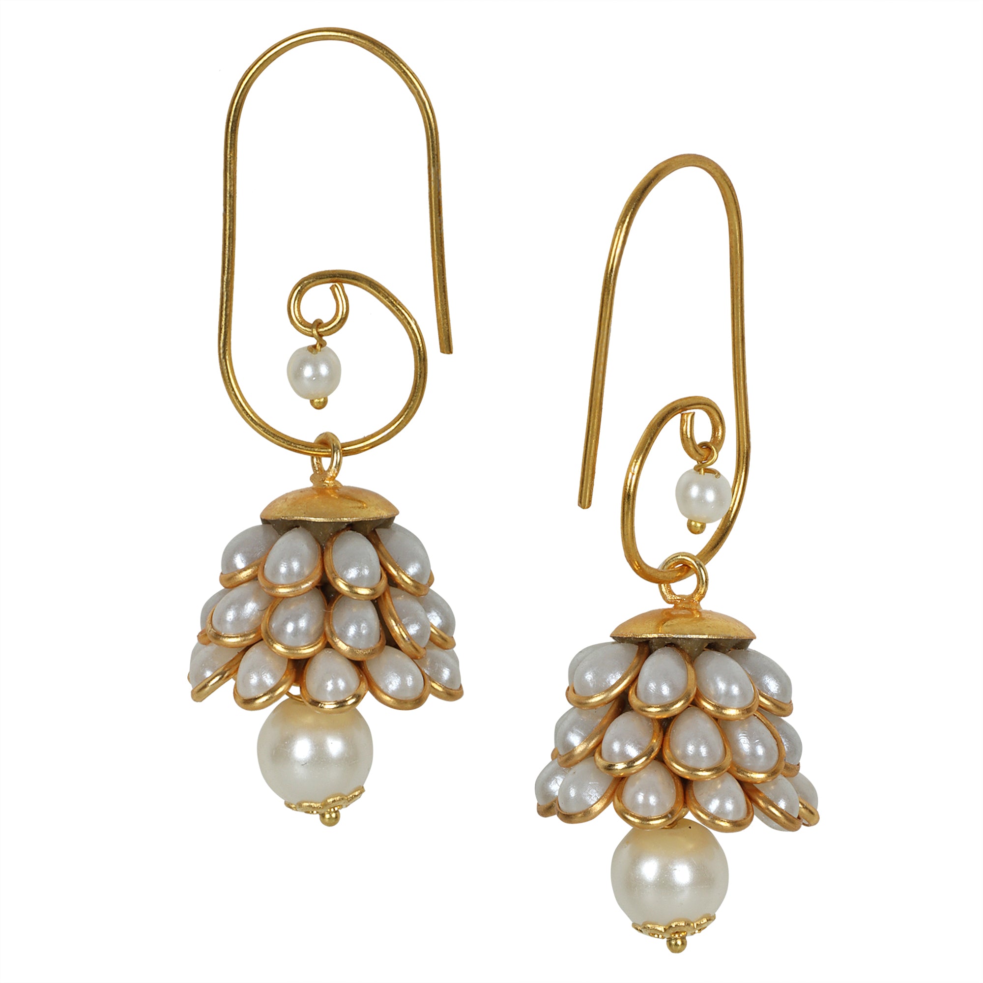 Anika Pachi Jhumka Earrings - White - QUEENS JEWELS