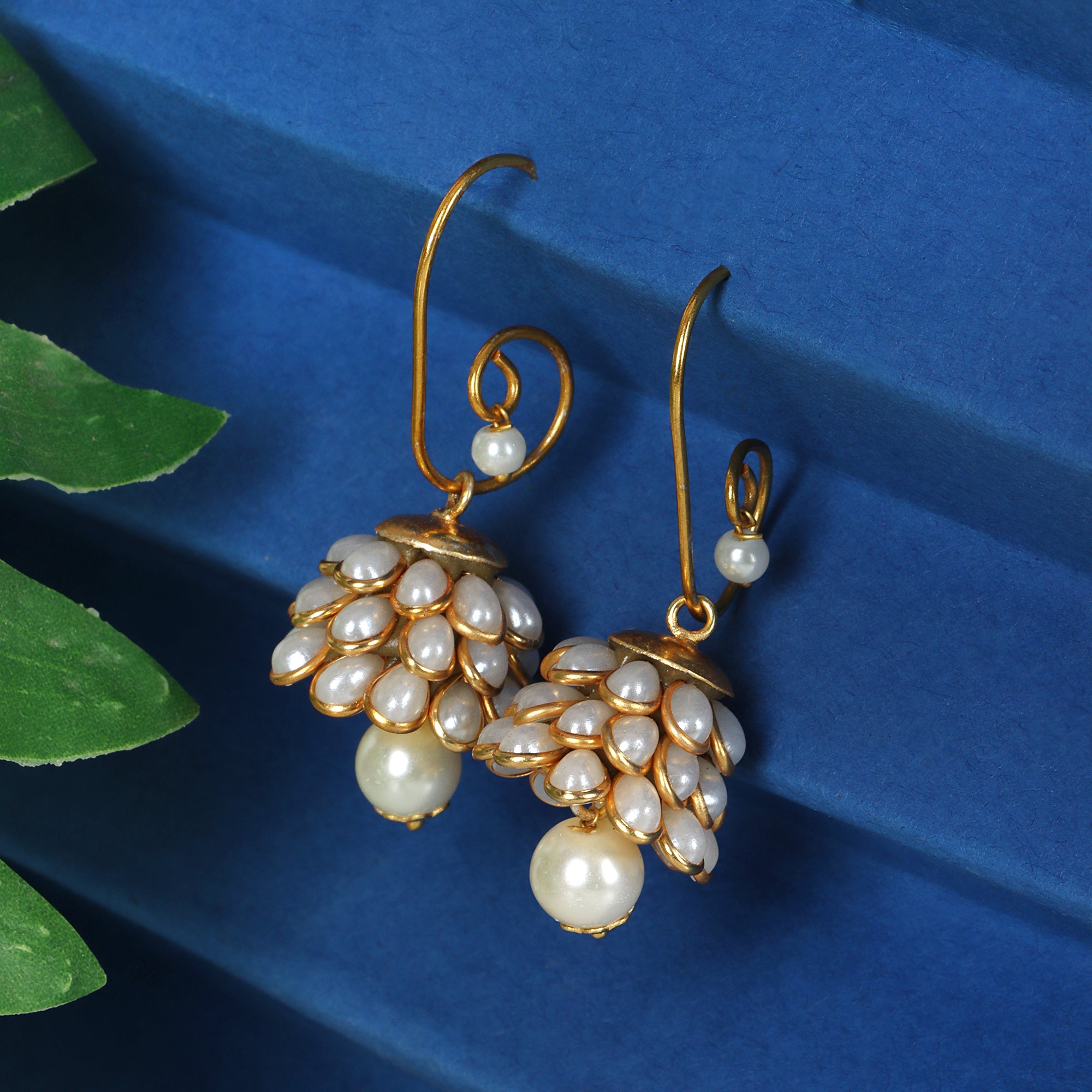 Anika Pachi Jhumka Earrings - White - QUEENS JEWELS