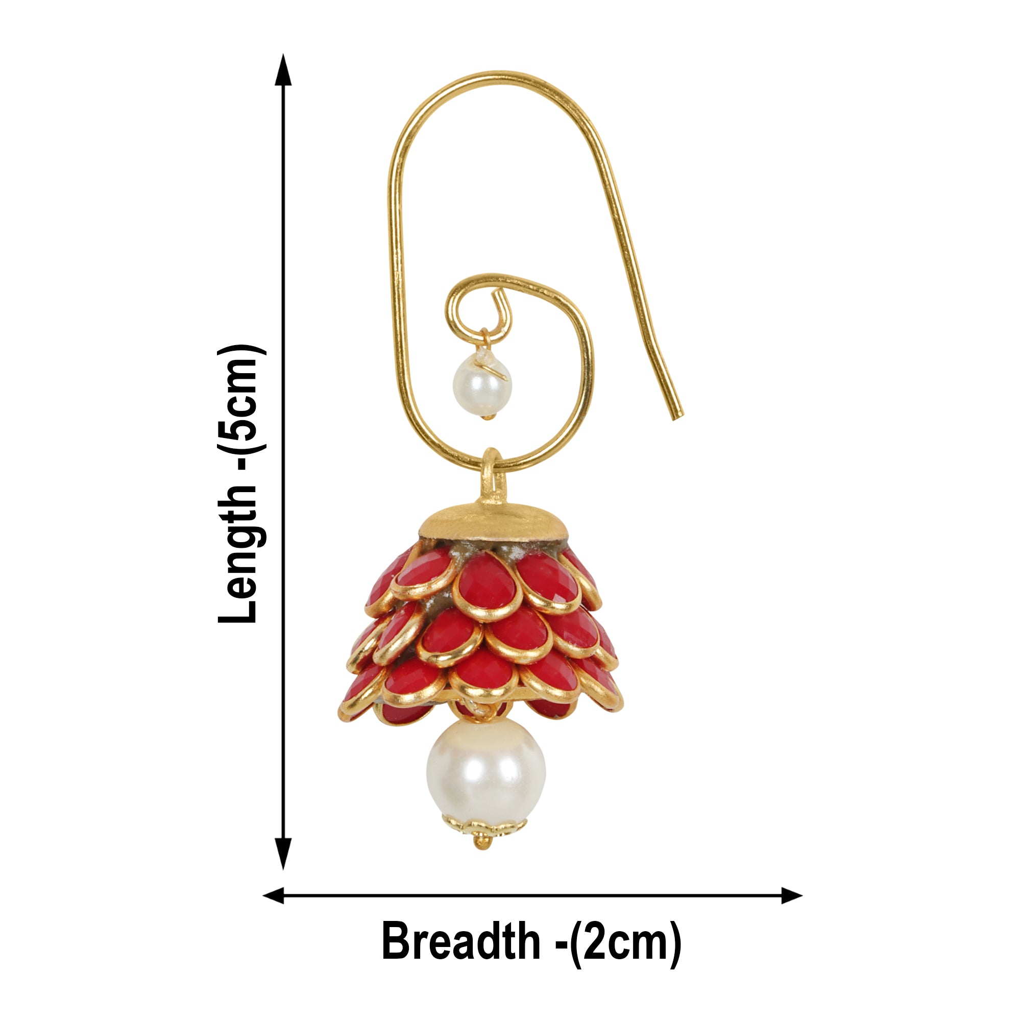 Anika Pachi Jhumka Earrings - Red - QUEENS JEWELS
