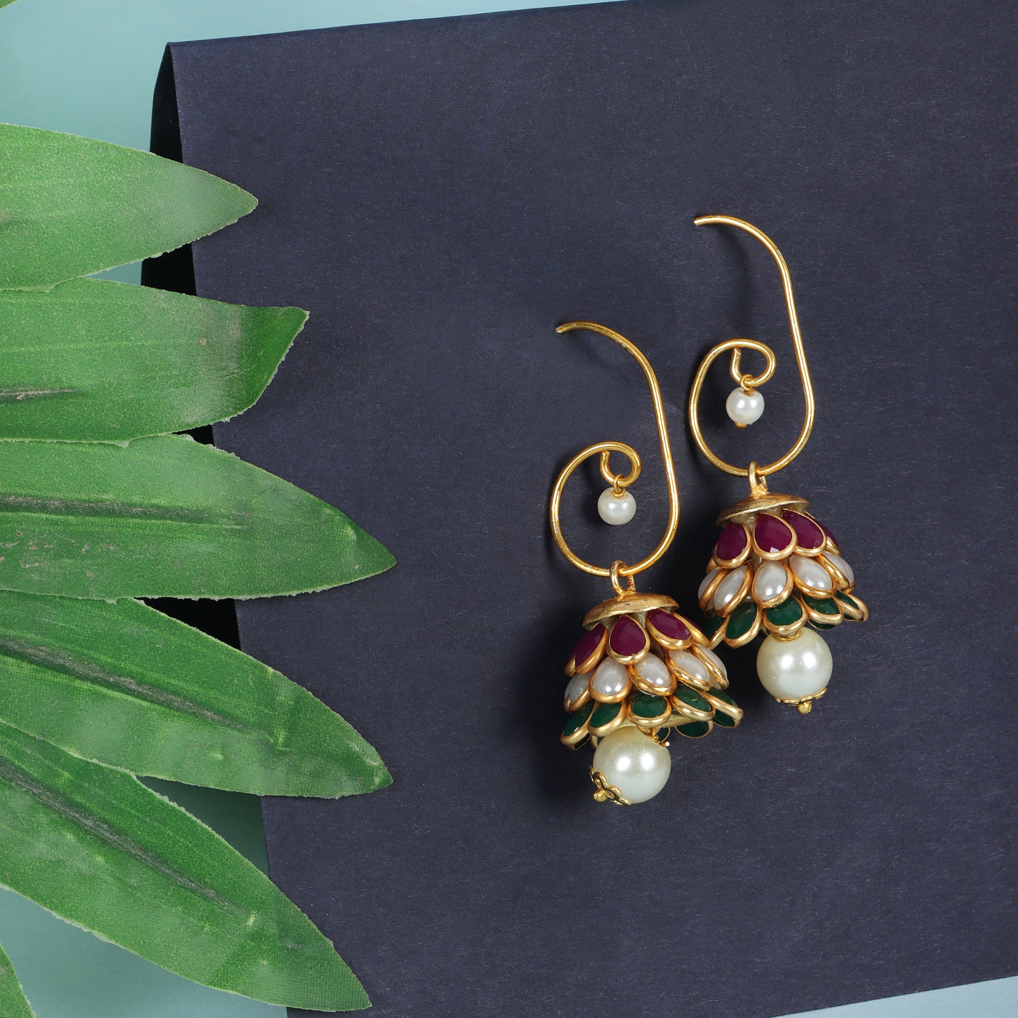 Anika Pachi Jhumka Earrings - Multicolor - QUEENS JEWELS