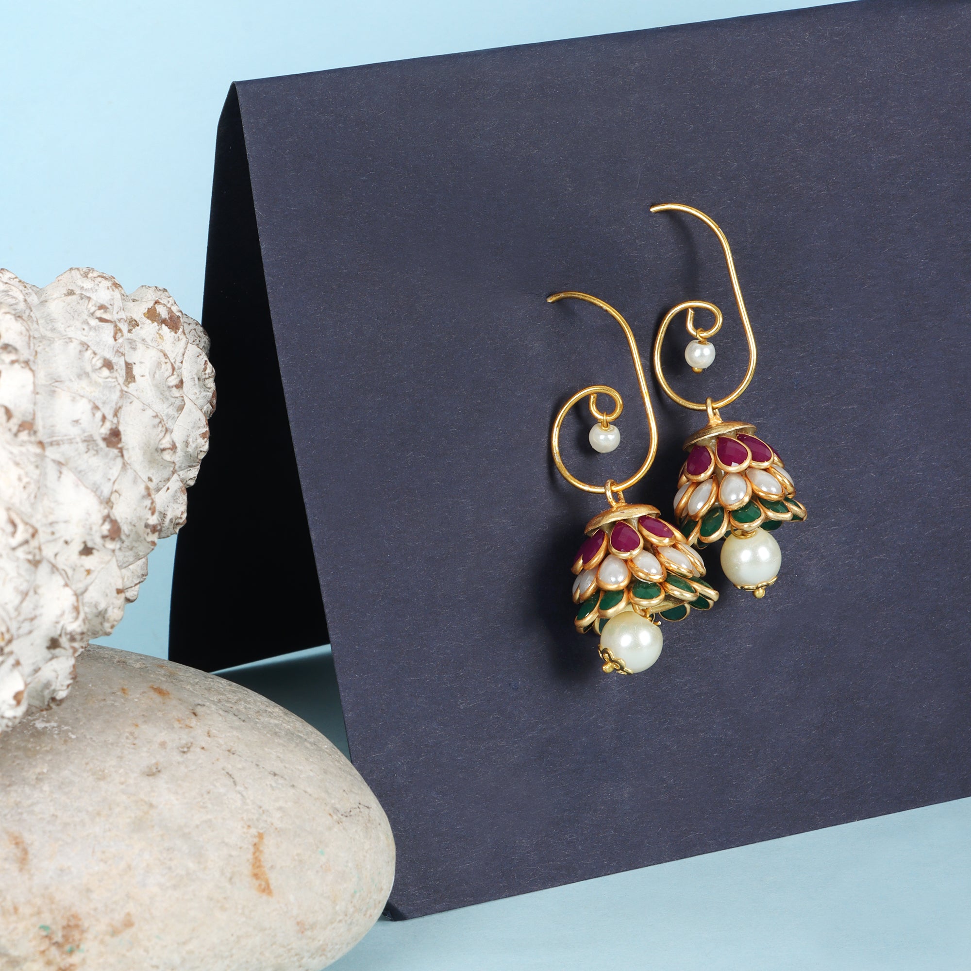 Anika Pachi Jhumka Earrings - Multicolor - QUEENS JEWELS