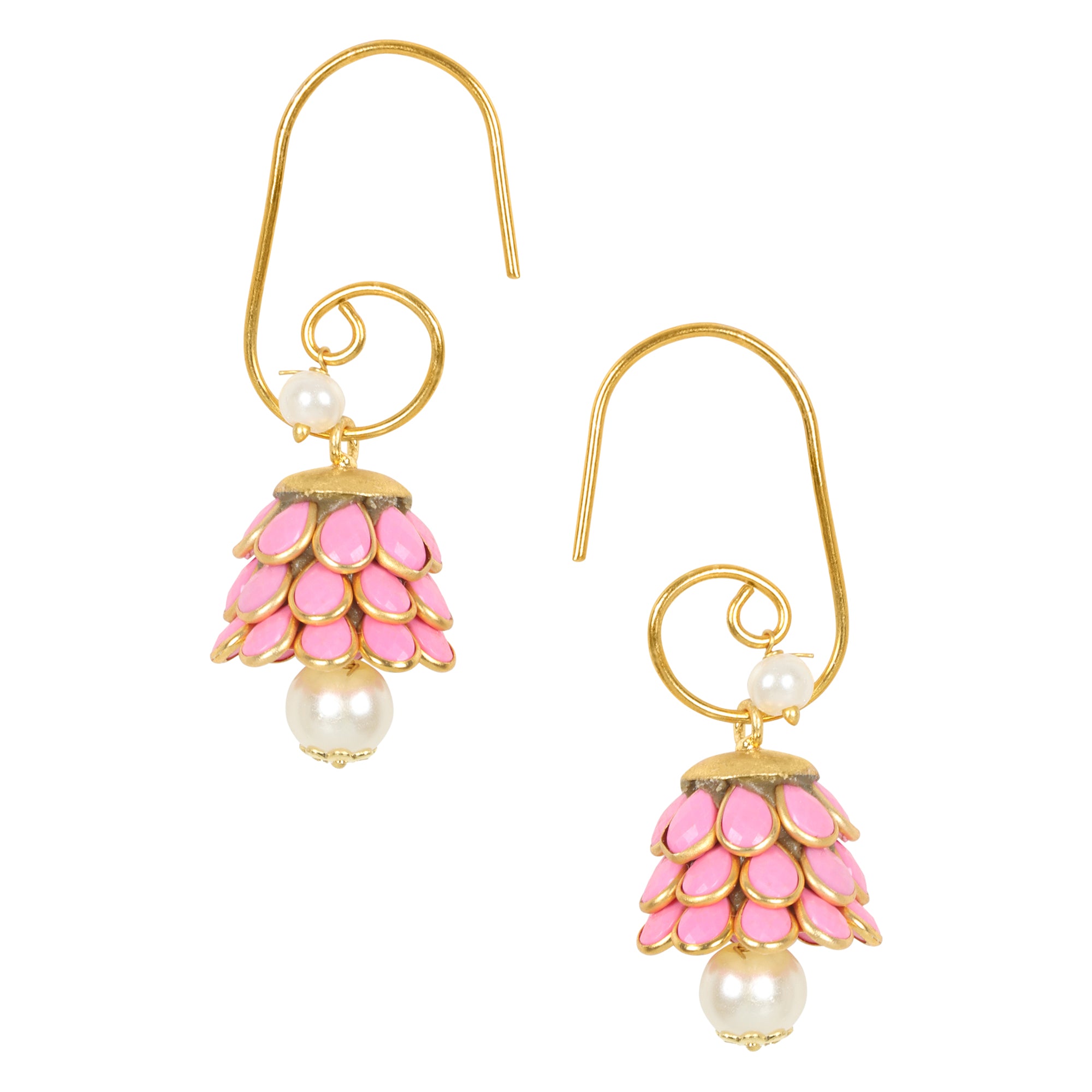 Anika Pachi Jhumka Earrings - Pink - QUEENS JEWELS