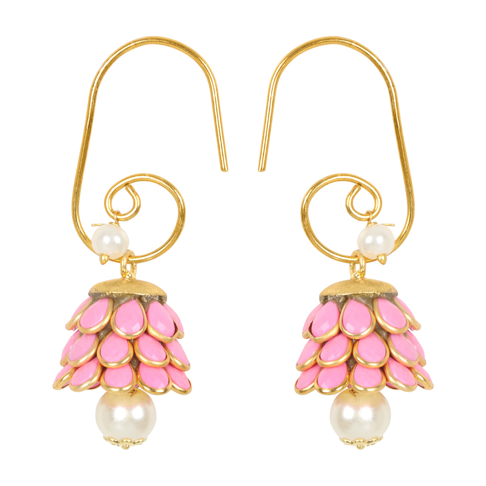 Anika Pachi Jhumka Earrings - Pink - QUEENS JEWELS