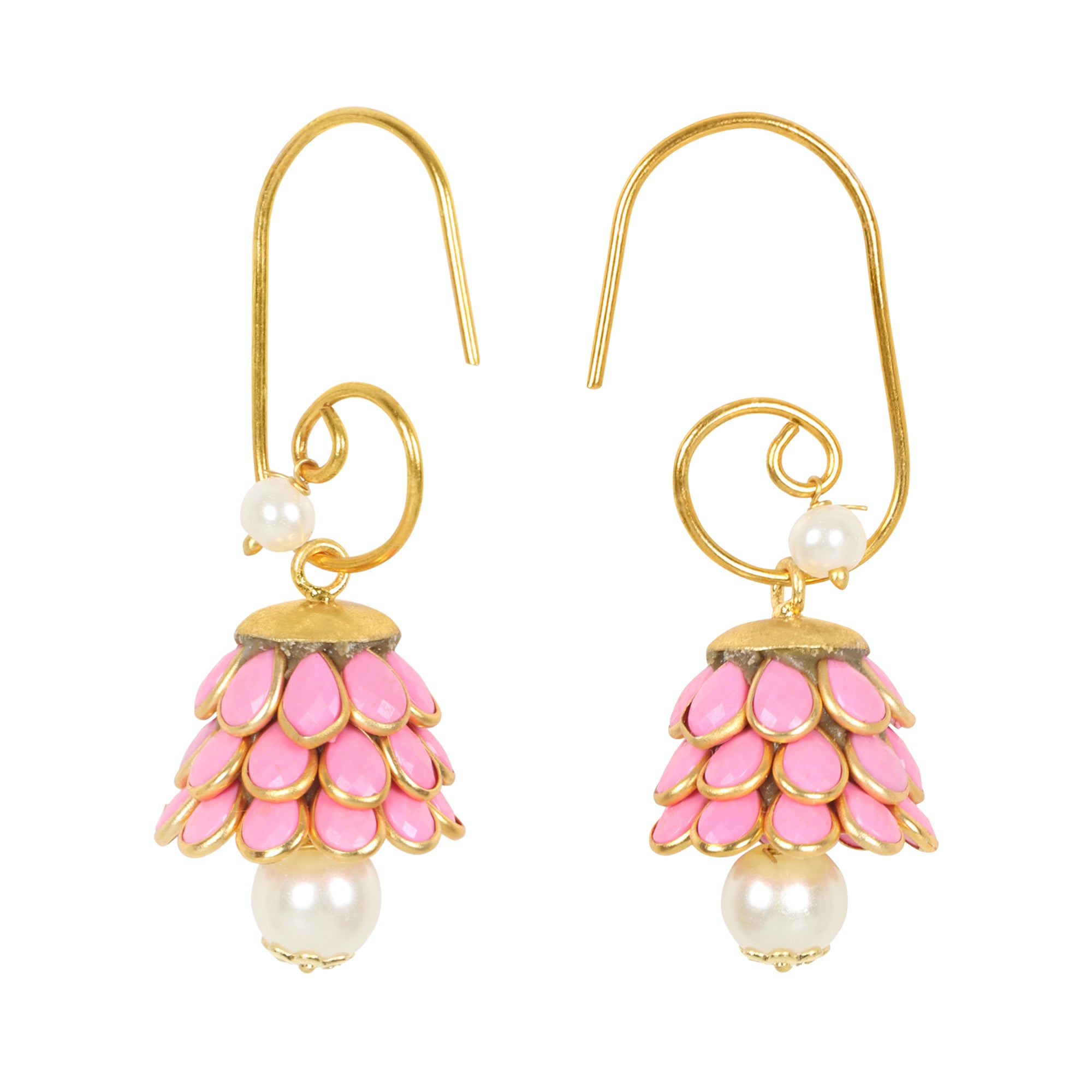 Anika Pachi Jhumka Earrings - Pink - QUEENS JEWELS