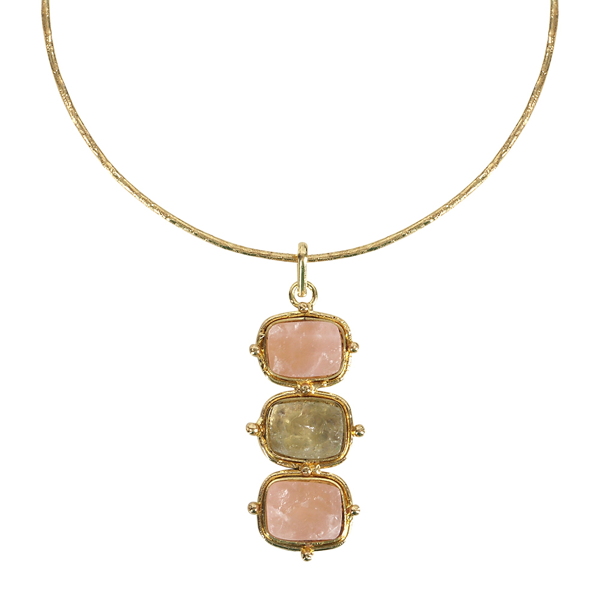 Trio Semi Precious Stone Gold Plated Necklace - QUEENS JEWELS