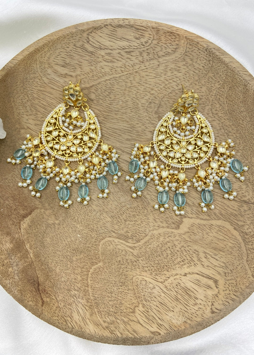 light blue gold plated kundan earrings