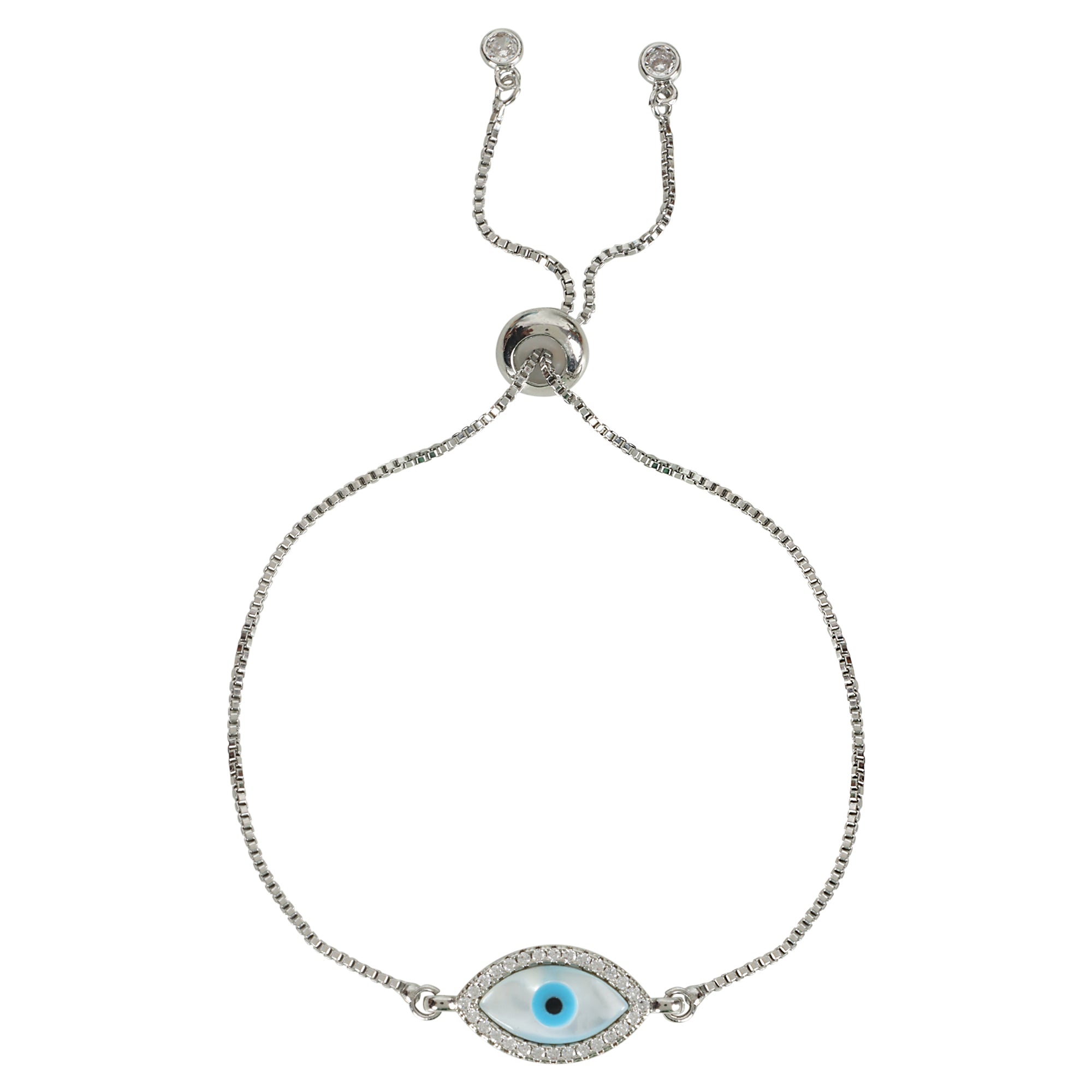 Evil Eye Silver Tone Adjustable  Bracelet - QUEENS JEWELS