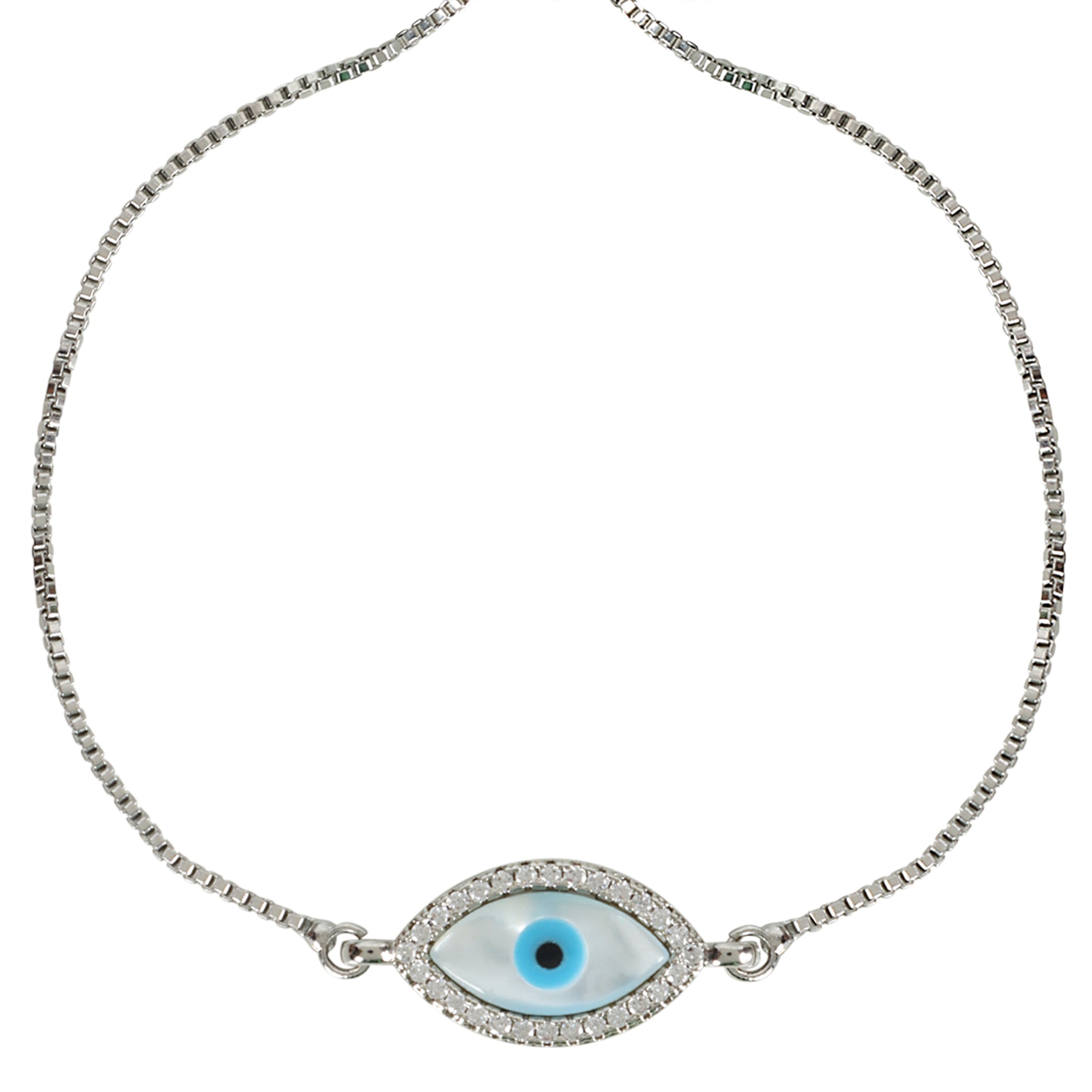 Evil Eye Silver Tone Adjustable  Bracelet - QUEENS JEWELS