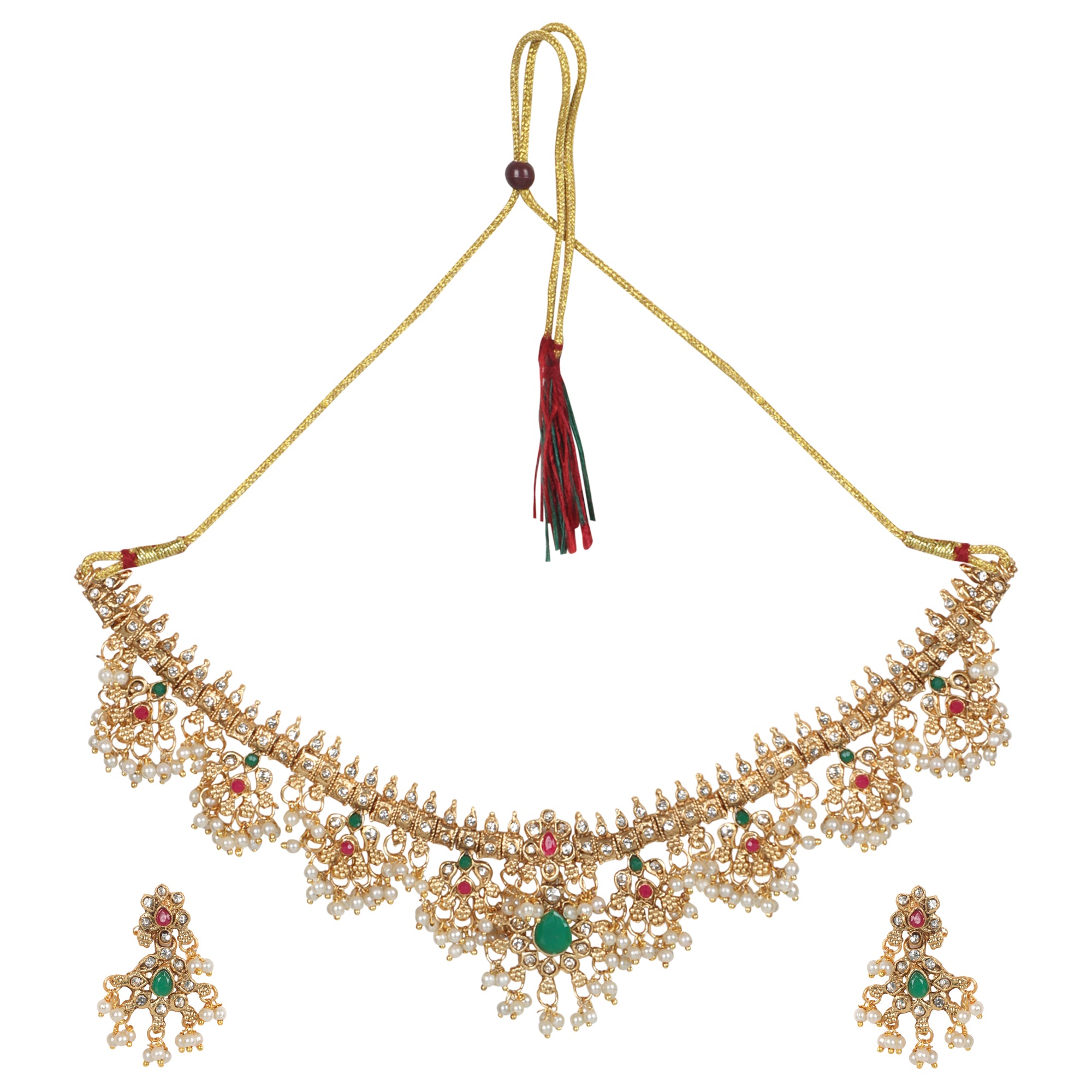 Gota Pusalu Choker Temple Set with Earrings - QUEENS JEWELS