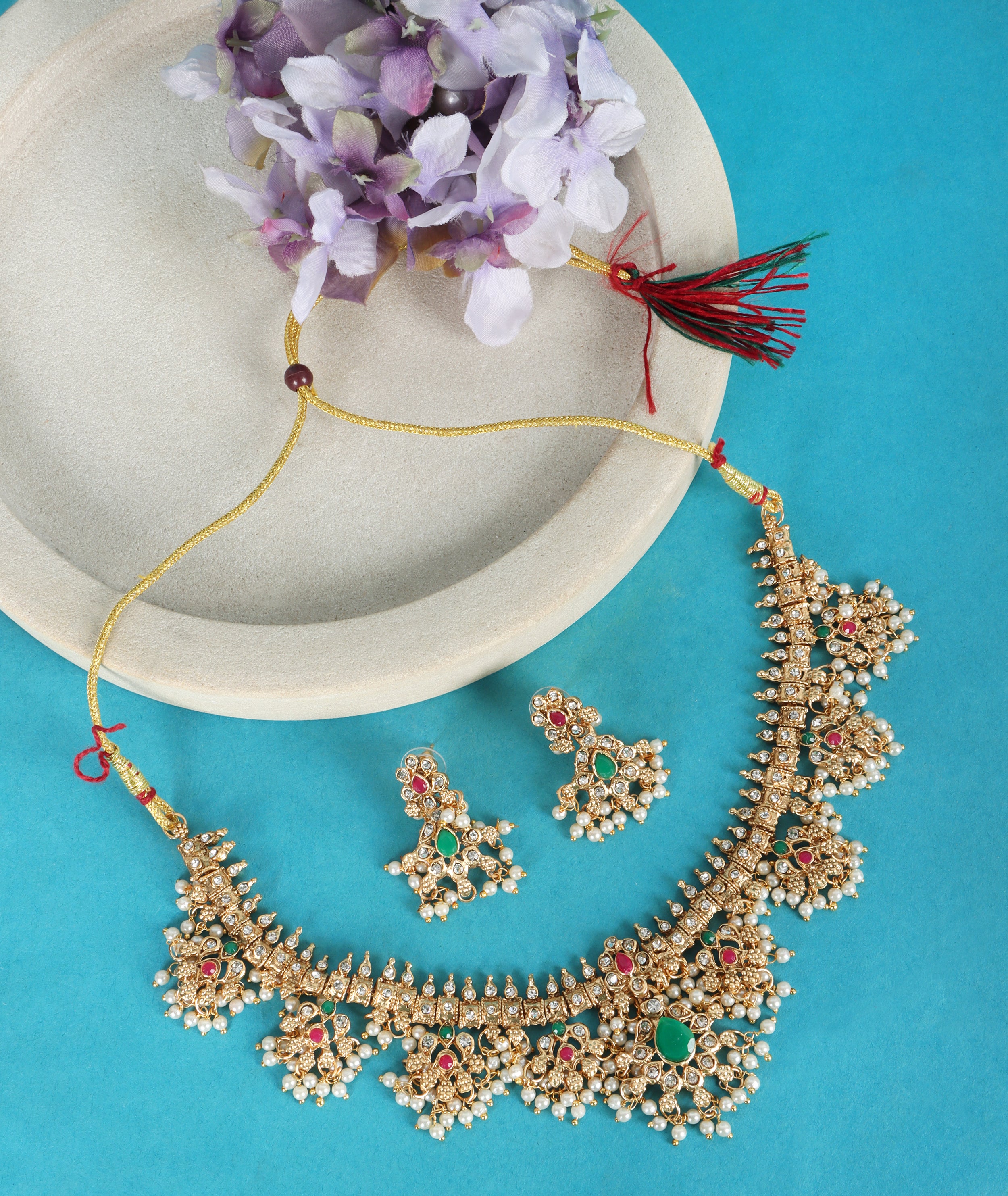 Gota Pusalu Choker Temple Set with Earrings - QUEENS JEWELS