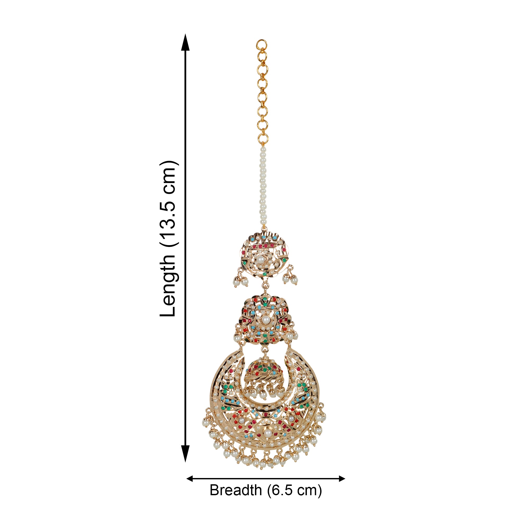 Navratan Jhumka Chaandbali Earrings with kaanchain - QUEENS JEWELS
