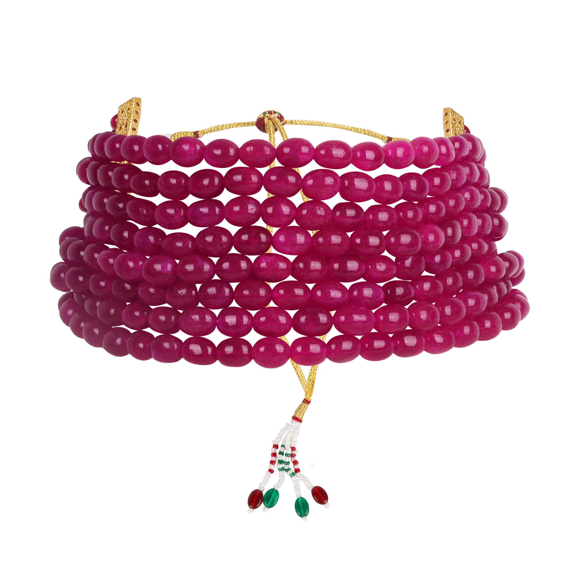Crimson Royale Ruby Red Beaded Multilayer Choker - QUEENS JEWELS