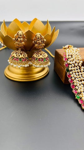 Multi colour temple jhumka earrings