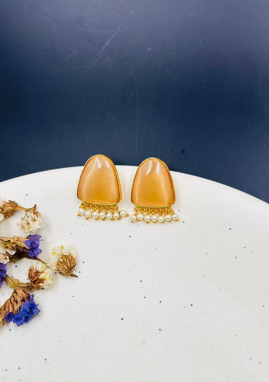 Ella Small Yellow Studs with Pearls Drops - QUEENS JEWELS