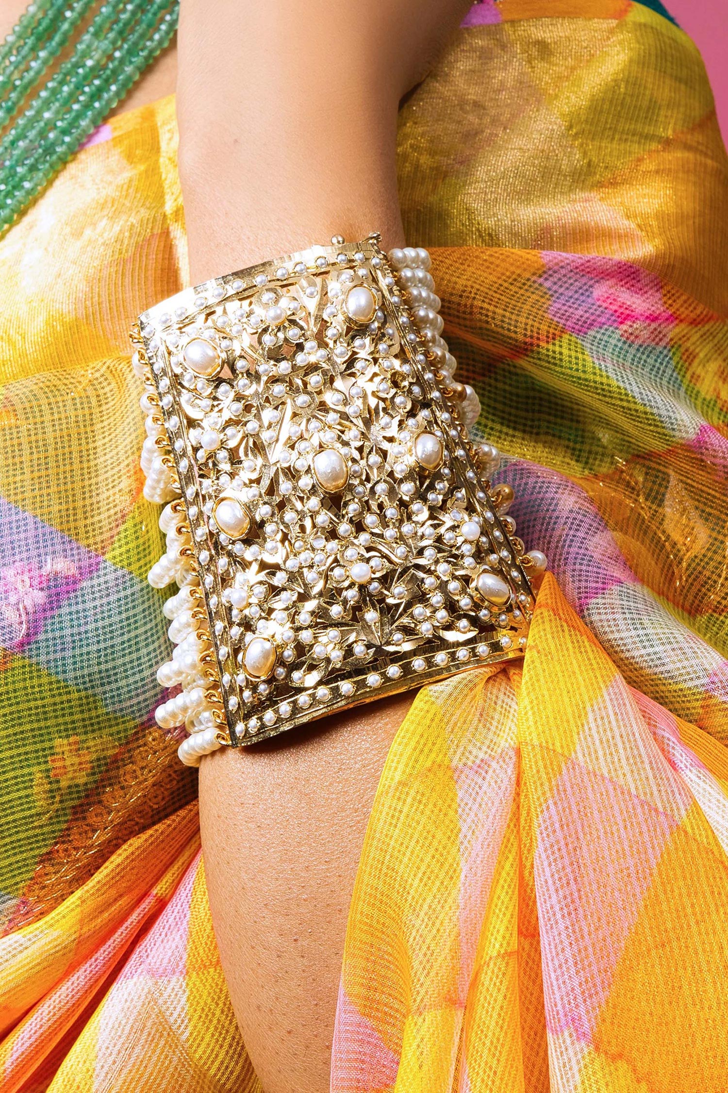 White Bridal Jadau Ponchi (Hand Jewellery) - QUEENS JEWELS 