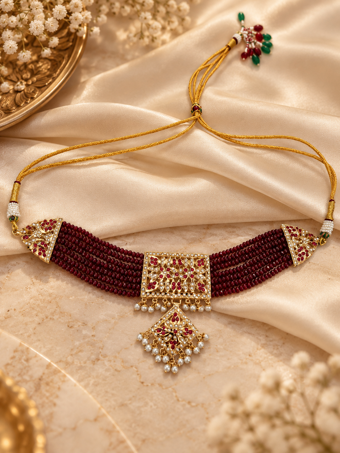 Jadau Red Choker Necklace Set 