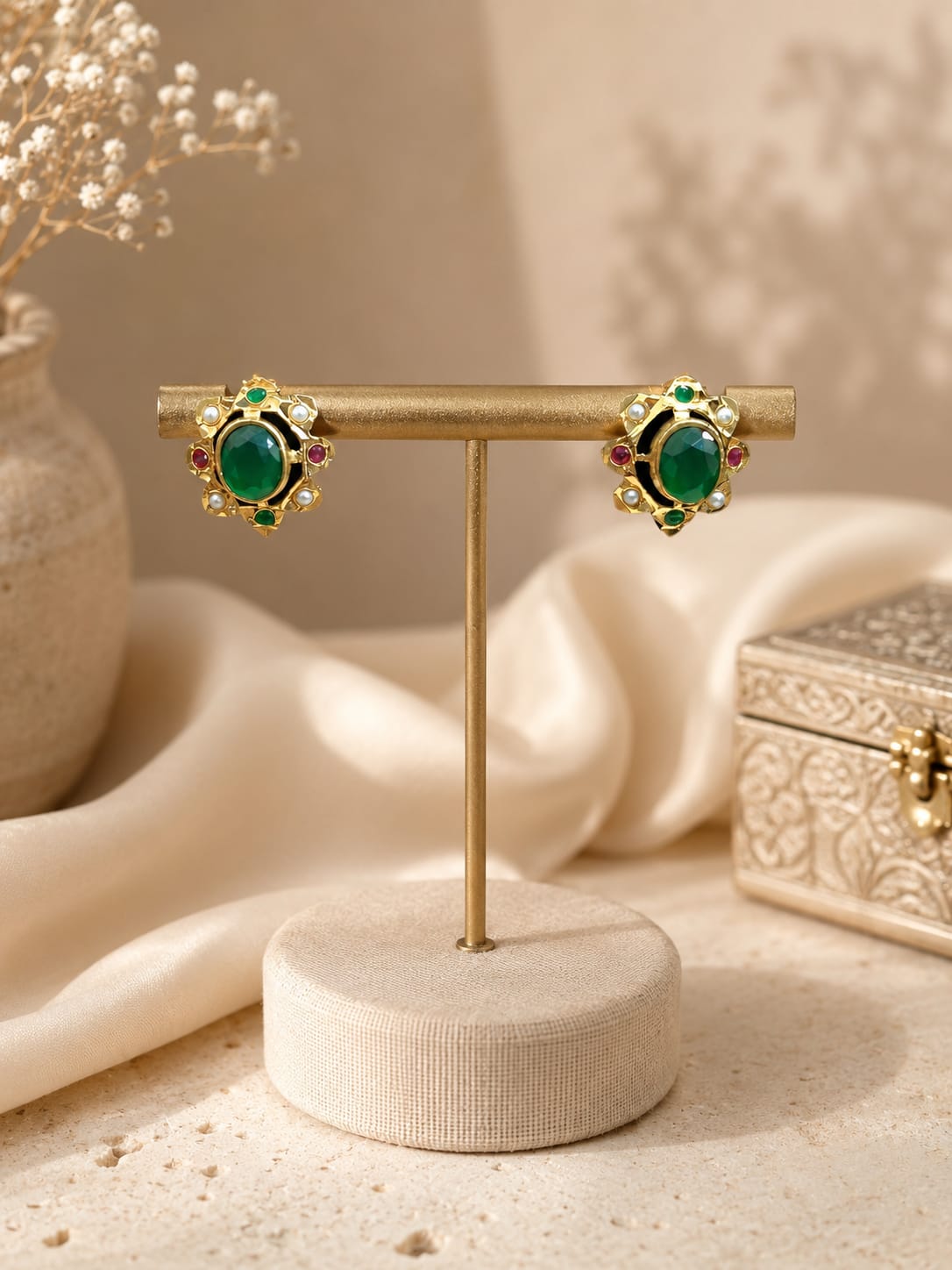  Green Stone Studs