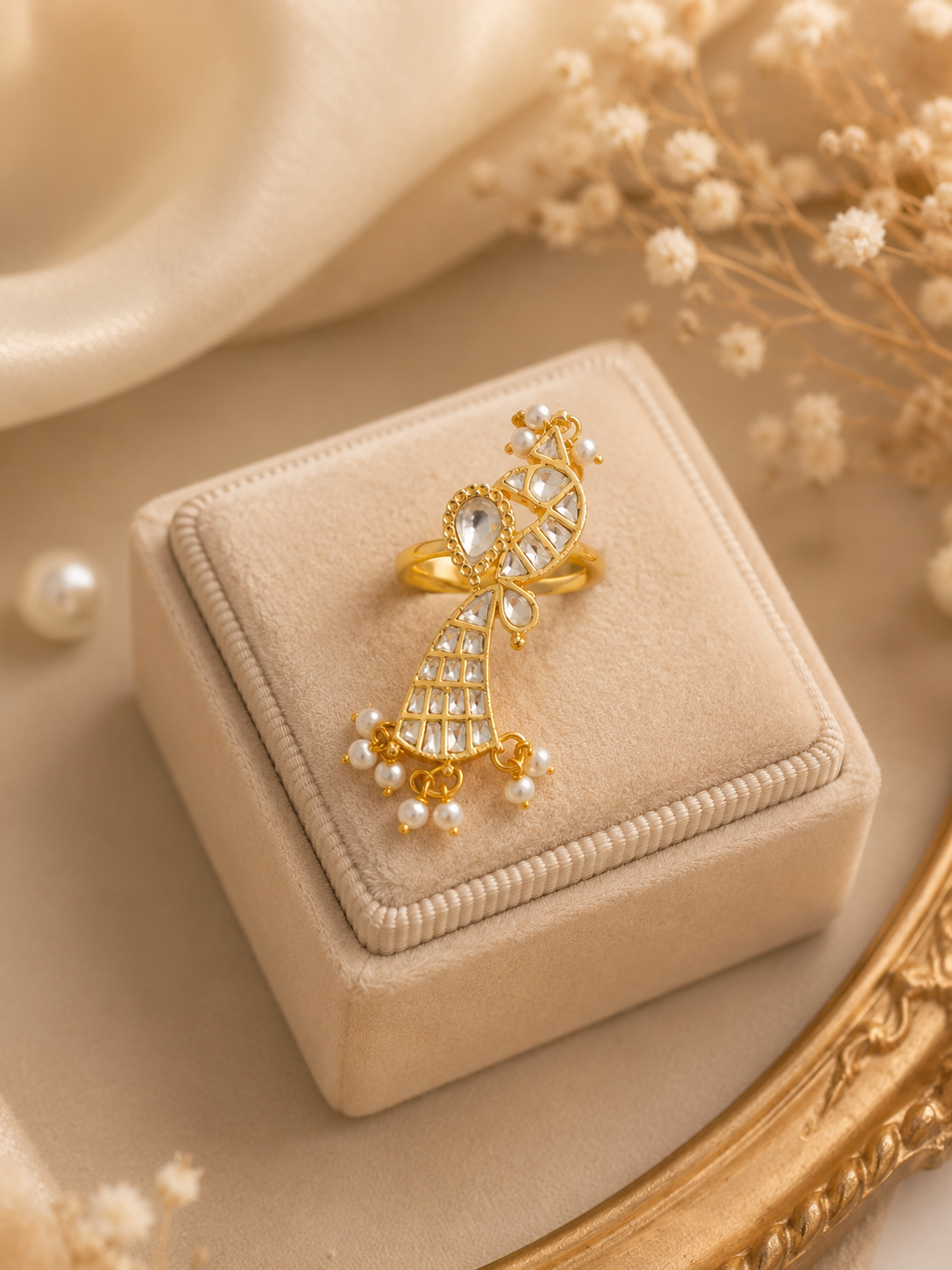 Kundan Peacock Ring