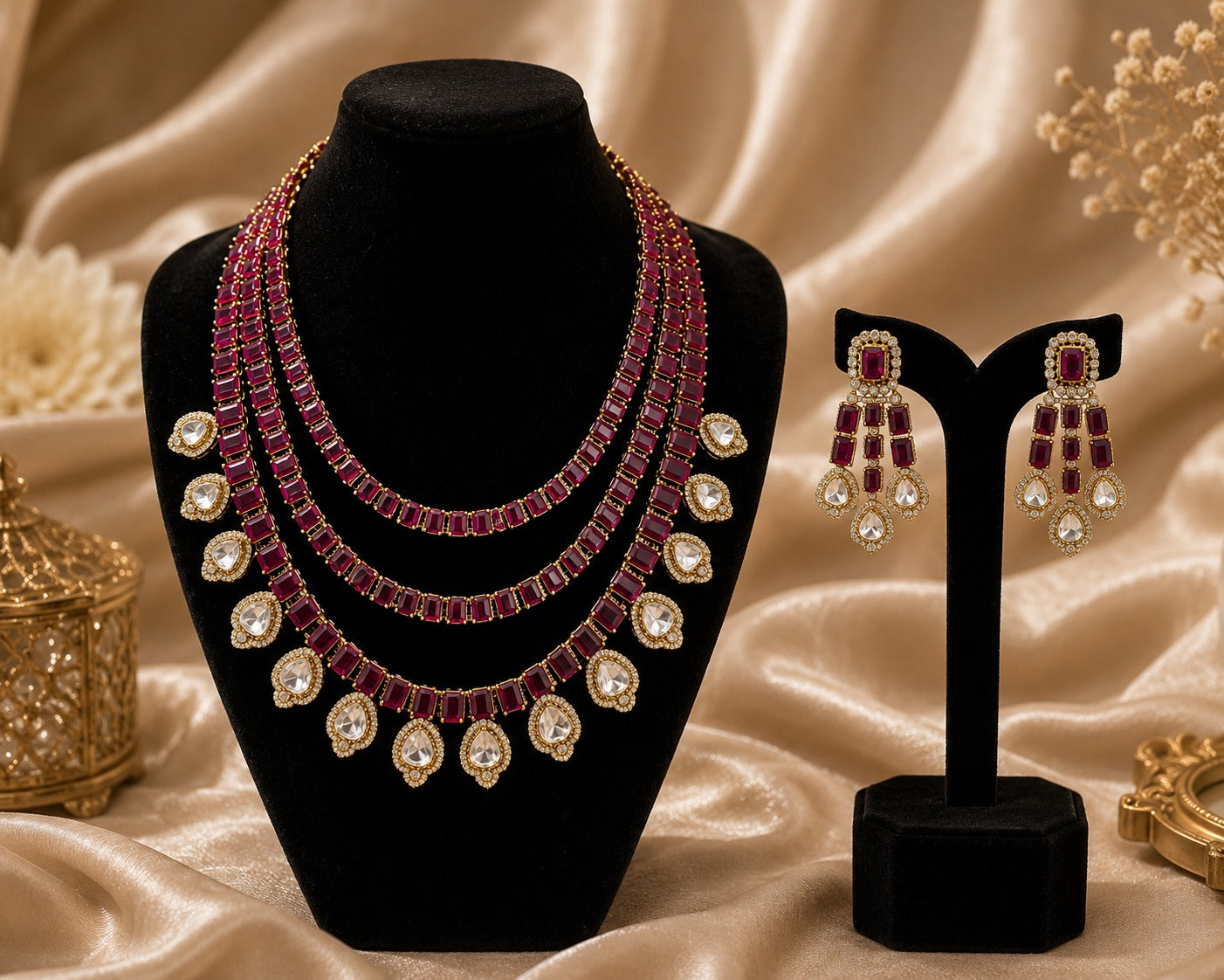 Layered Ruby Kundan Necklace Set