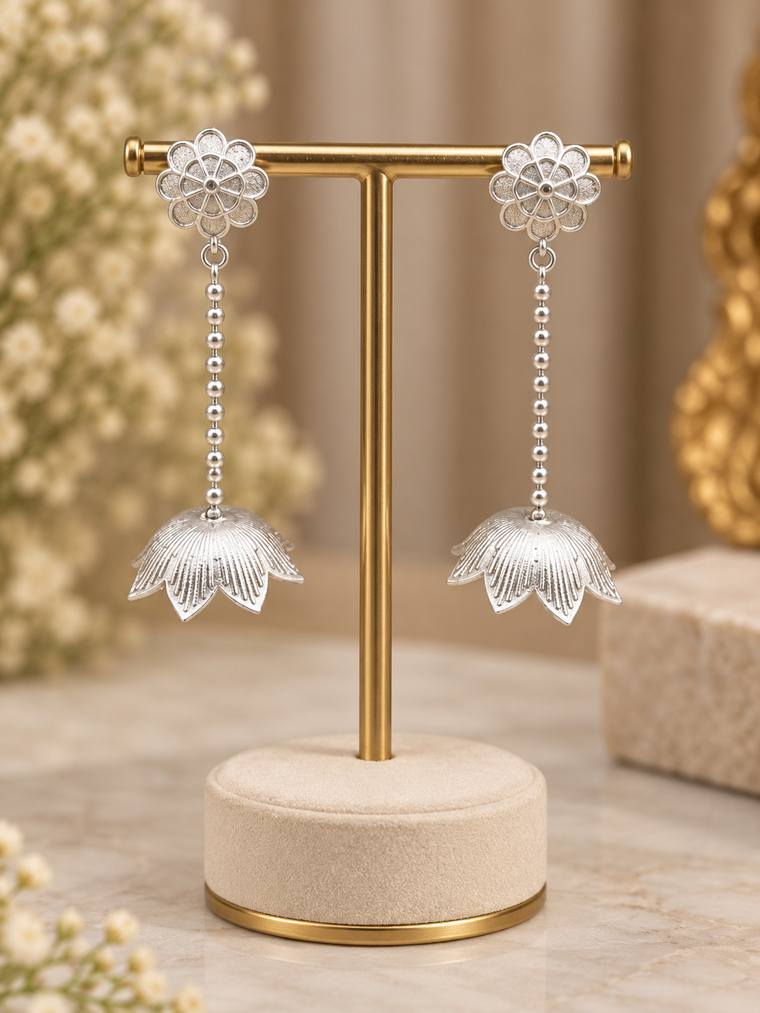 Lotus Flower Chain Earrings