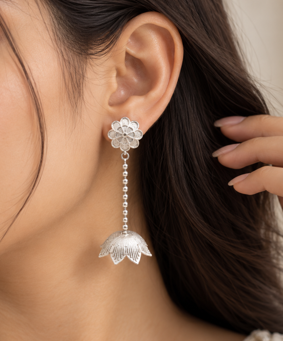 Lotus Flower Chain Earrings