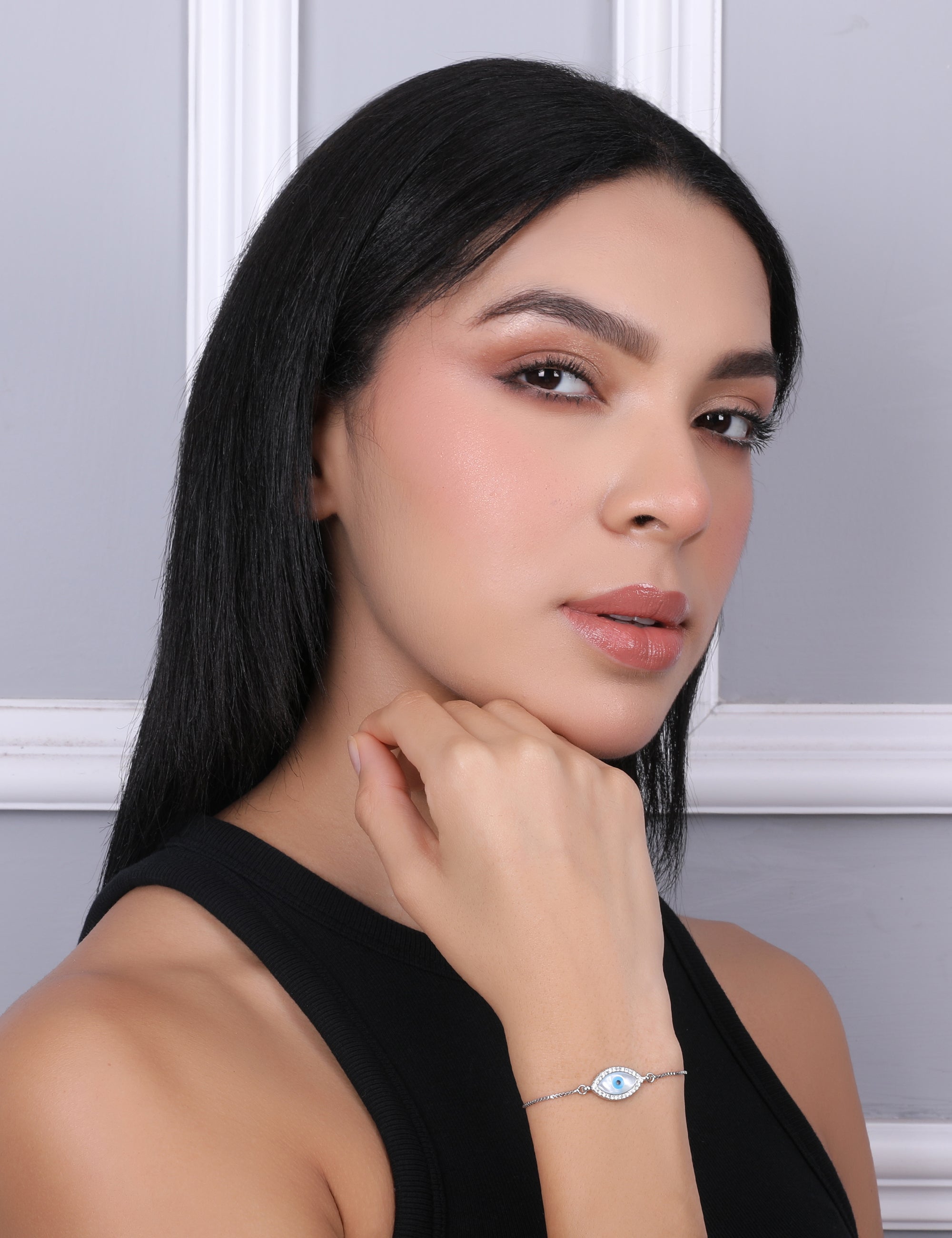 Evil Eye Silver Tone Adjustable  Bracelet - QUEENS JEWELS