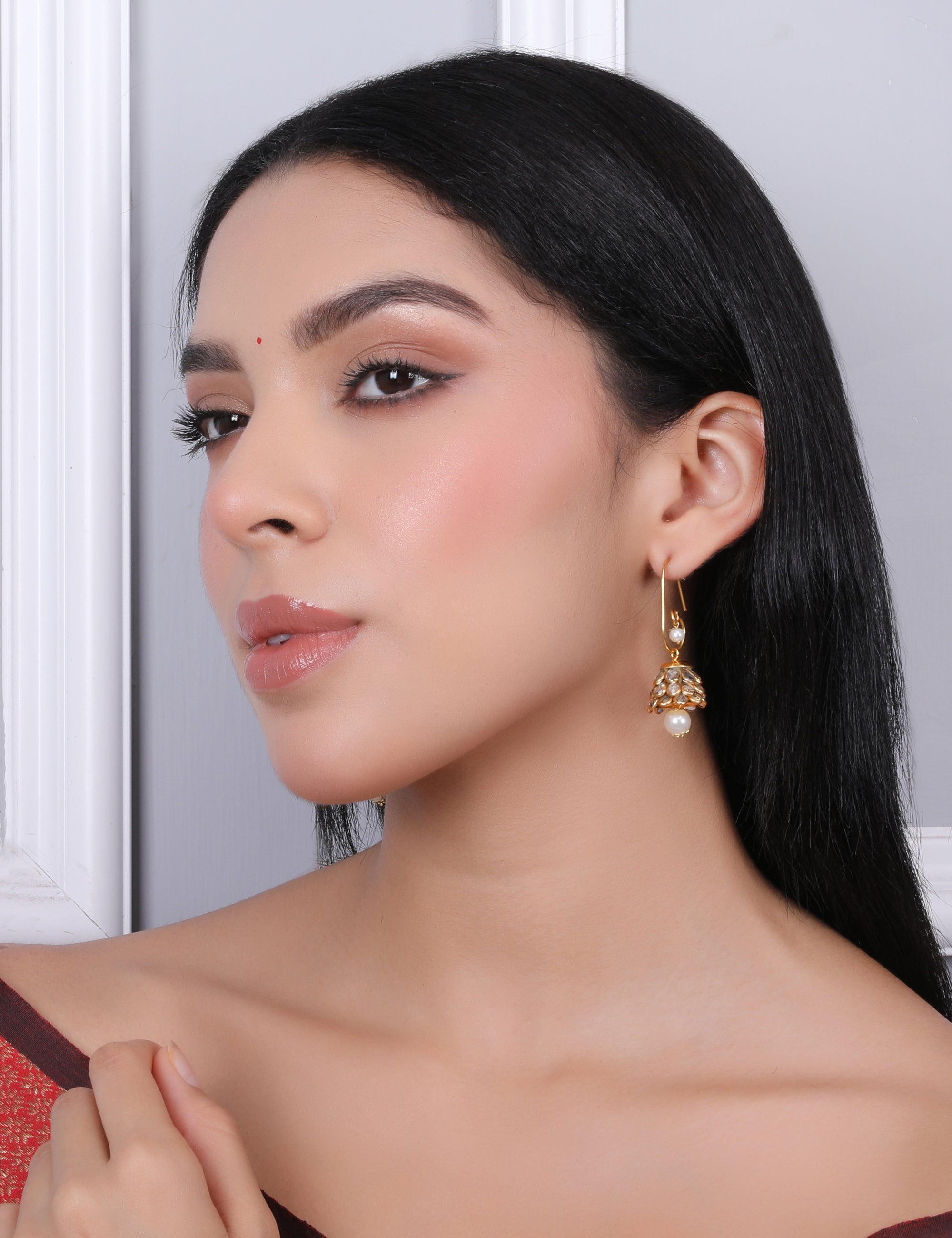 Anika Pachi Jhumka Earrings - Neutral - QUEENS JEWELS