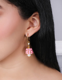 Anika Pachi Jhumka Earrings - Pink - QUEENS JEWELS 