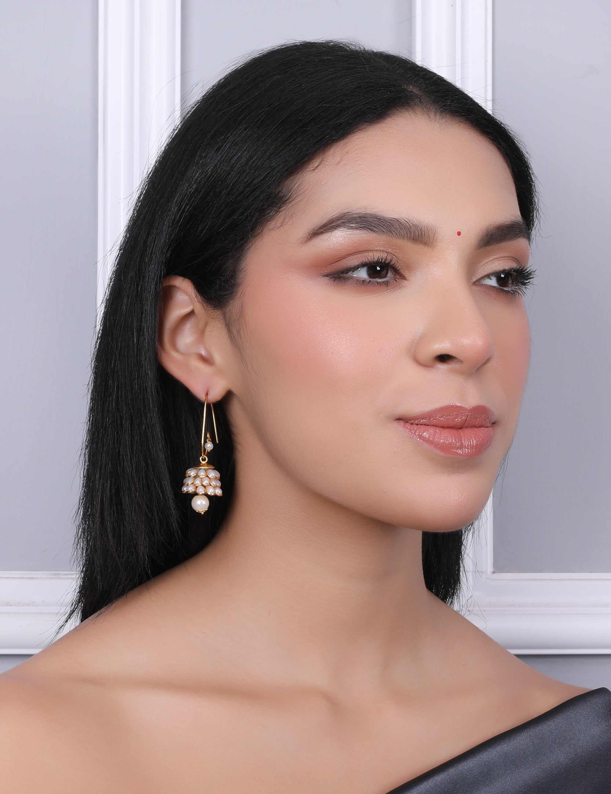Anika Pachi Jhumka Earrings - White - QUEENS JEWELS