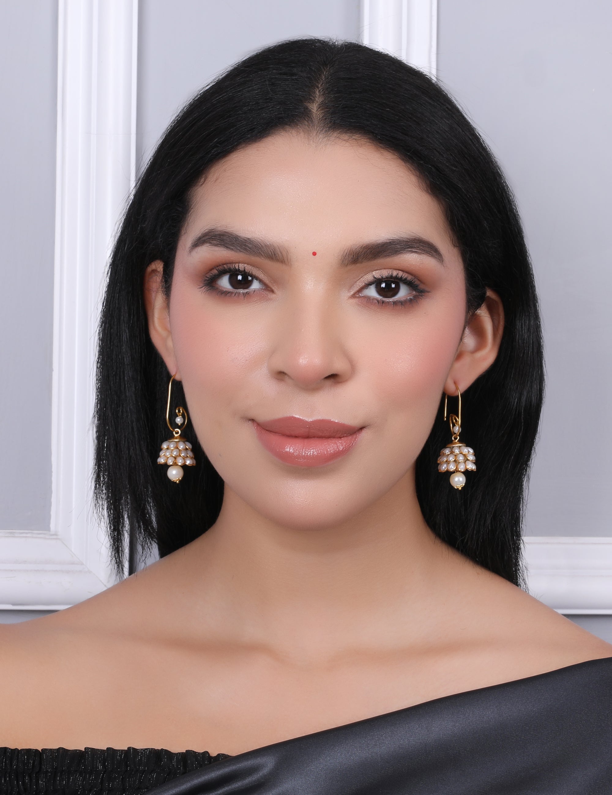 Anika Pachi Jhumka Earrings - White - QUEENS JEWELS