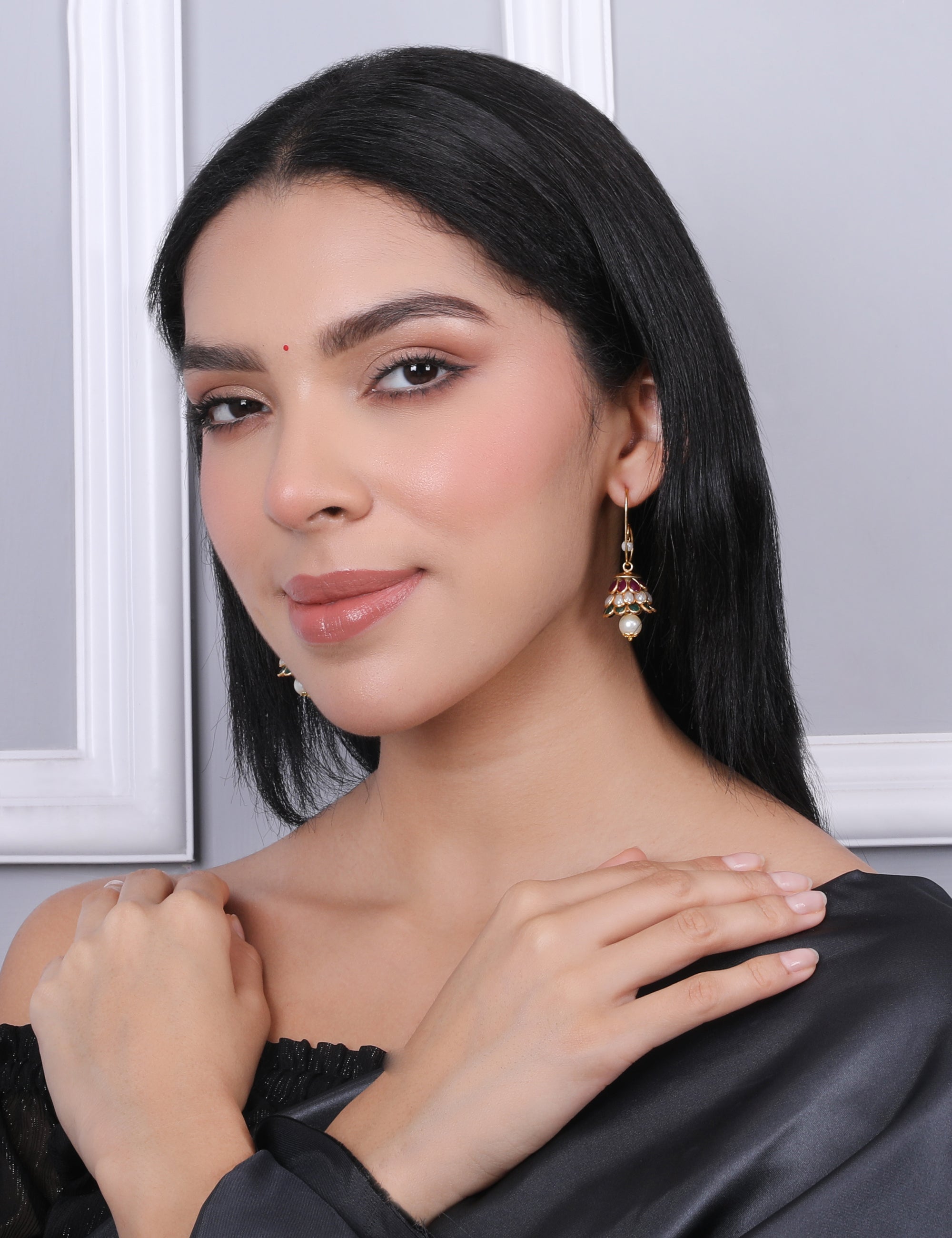 Anika Pachi Jhumka Earrings - Multicolor - QUEENS JEWELS